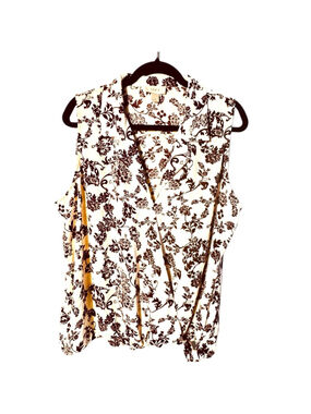 XL Ann Taylor LOFT Beige/ Cream and Burgundy Floral Sleeveless Blouse Top Shirt